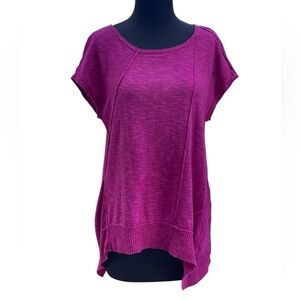 Eileen Fisher Magenta Pink Organic Linen Cotton Blend Top Sz S Short Sleeves